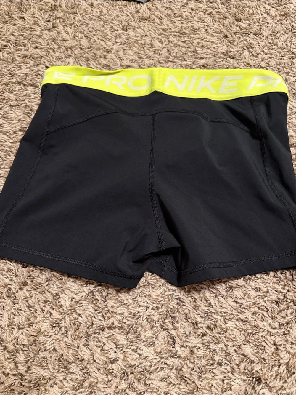 Nike Women's Black Bike Shorts with Neon Yellow Waistband